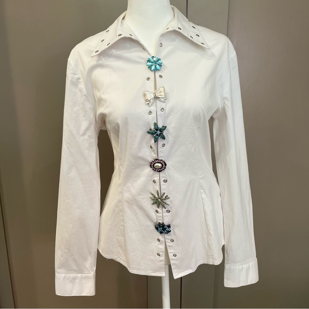 Vintage Boutique Pull-Over Dress Shirt with Vintage Pins